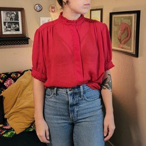 Vintage Red Rendevous Puff Sleeve Blouse